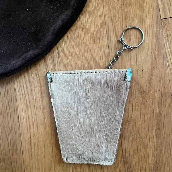 Vintage CIRCLE LEATHER & RABBIT FUR BAG 12” with Wallet - Image 3