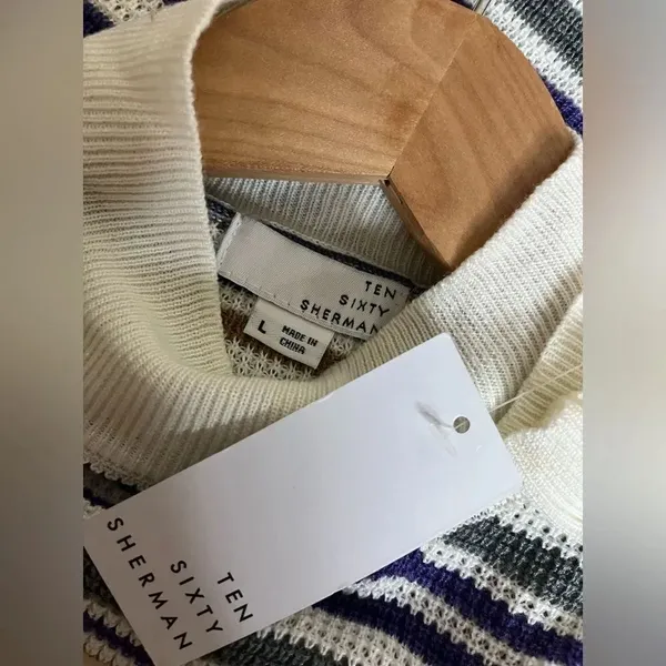 NWT Ten Sixty Sherman Woman’s Stripe Mock Neck Sweater -L - Image 6
