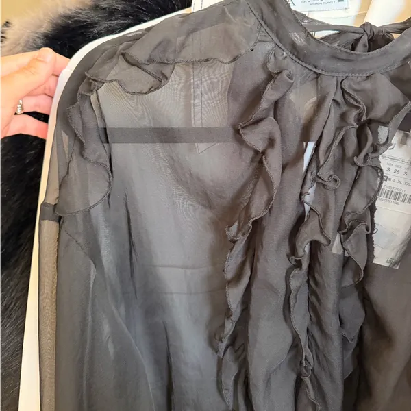 Zara NWT black ruffle long sleeve sheer mesh blouse - Image 7