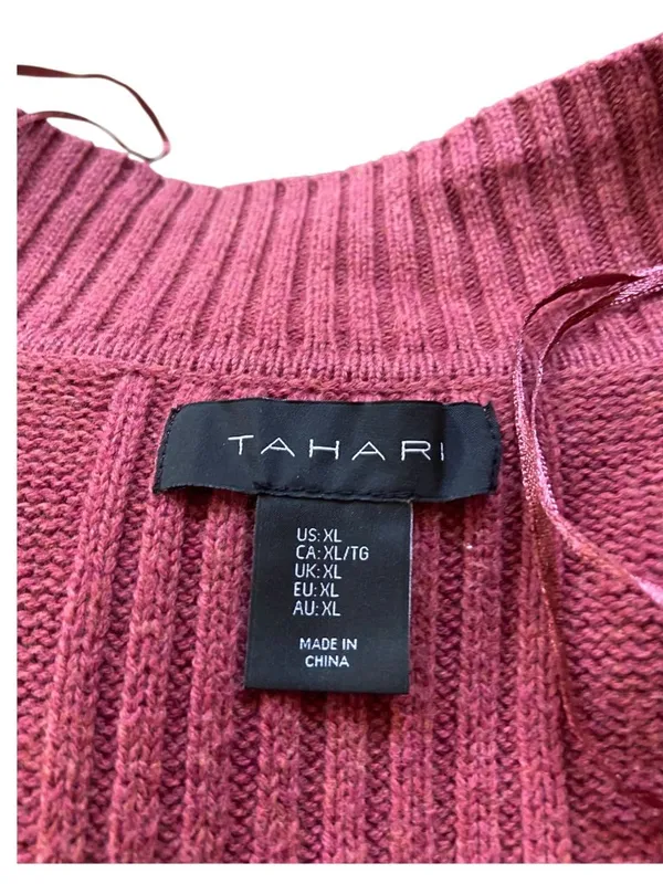 Tahari Patch Pocket Cardigan Sweater Burgundy Size XL Coastal Preppy Minimalist - Image 3