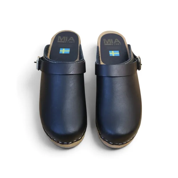 MIA Sweden Alma Clog Wooden Leather Buckle Strap Black Boho Comfort Sz 37 EU - Image 3
