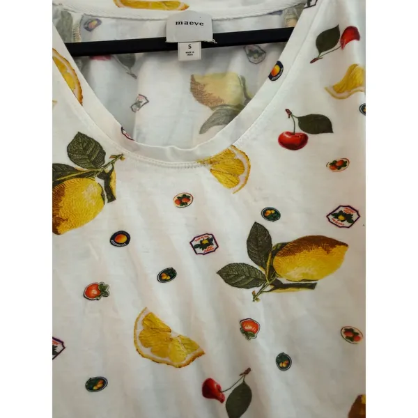 Maeve Anthropologie Lemon Cherry Fruit Print V-Neck Flutter Sleeve Cotton Top S - Image 6