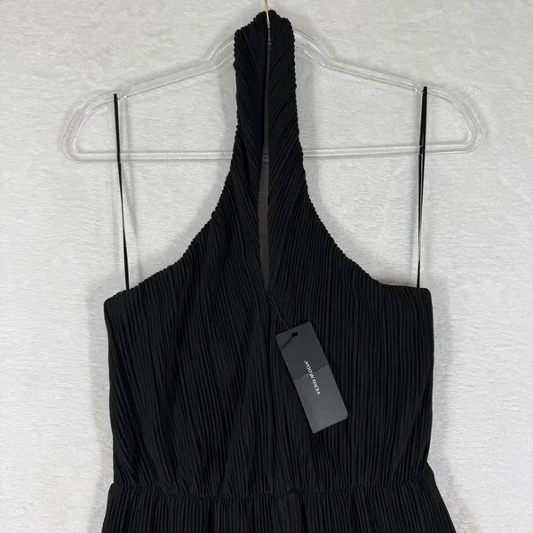 Vero Moda VMAURORA Black Plisse‎ Halterneck Wide Leg Jumpsuit NWT 10304757 XXS - Image 2