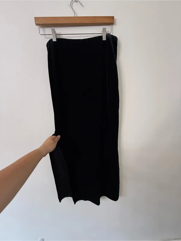 {L} Y2K Fairycore Gothcore Black Embroidered Velvet Maxi Skirt - Image 5