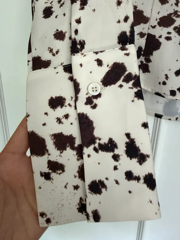 Satin Cow Print Fitted Button Up Shirt - Image 4