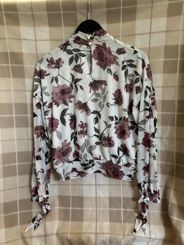Buckle Black Floral Blouse with Burgundy and Green Accents - Image 3