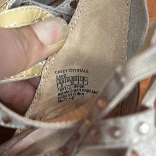 Badgley Mischka Wedge Sandals Womens Tan‎ Suede Rhinestone Strappy Cage 5M - Image 10
