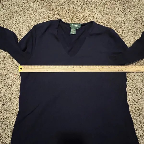 Lauren Ralph Lauren Womens Navy Blue V-Neck Long Sleeve‎ Stretch Jersey Top M - Image 3