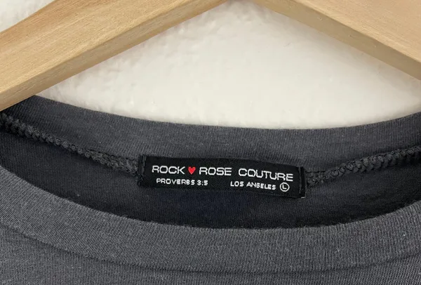 Rock Rose Couture Dark Grey American Motorcycles Distressed Cropped Graphic Tee - Image 7