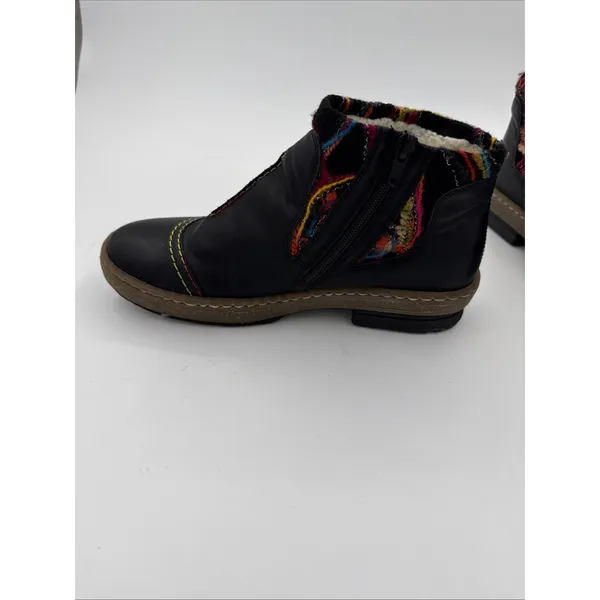Rieker Felicitas Black Boots US 8 EU 39 Faux Leather Boho Knit Cuff Ankle - Image 4