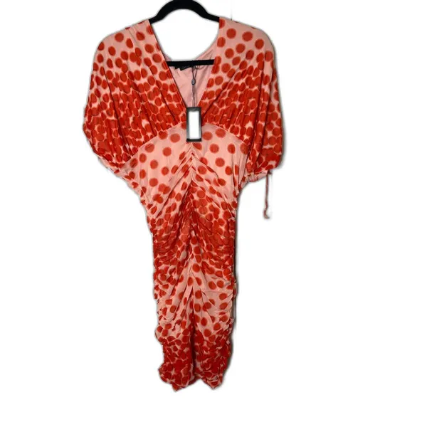 NWT Vertigo Polka Dots Printed V-Neck Short sleeve Ruched Bodycon Dress Size L - Image 7