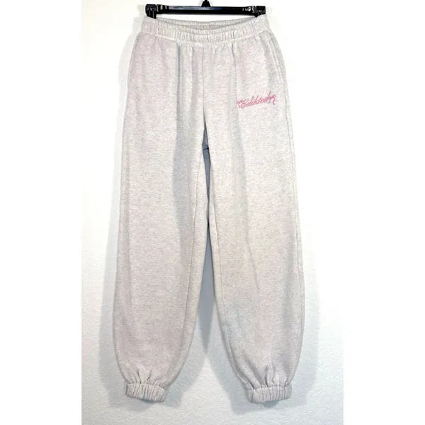 Edikted Women’s XS Gray Pink Logo Sweatpants Fleece Joggers Baggy Y2K Lounge - Image 2