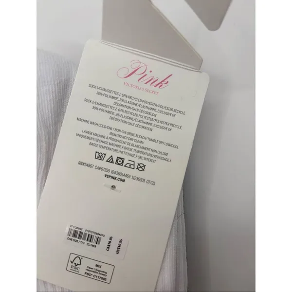 PINK Victoria’s Secret 2-Pack Crew Socks White Black One Size NWT - Image 5
