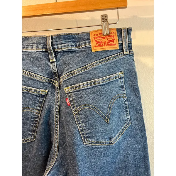 Levi's Ribcage Straight Ankle Cropped Dark Wash Cotton Denim Jeans Size 31 - Image 5