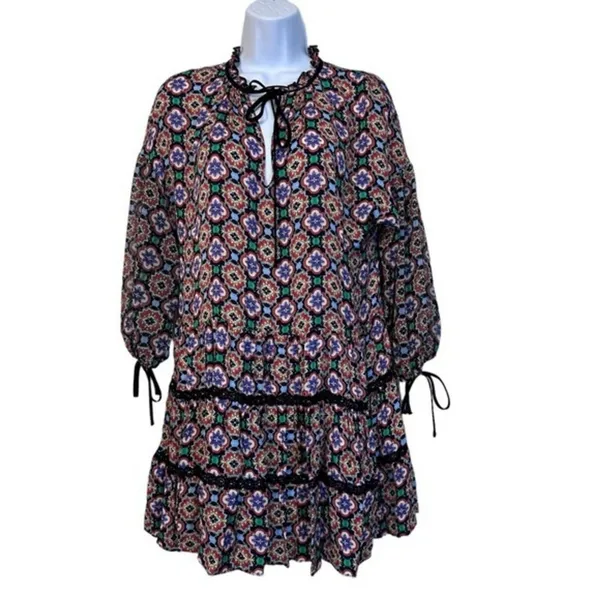 ALICE & OLIVIA Arnette Dress S Palace Tiles Drop Waist Tiered cottagecore - Image 3