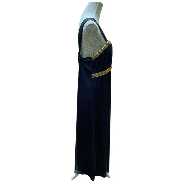 Nikki Mae Black Gold Sequined Empire Waist Evening Prom Maxi Dress Size 20 - Image 2