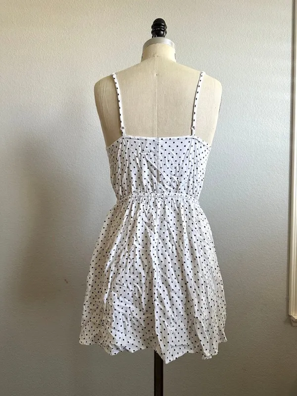 Polka Dot Spaghetti Strap Drawstring Mini Dress Size Junior 10 - Image 3