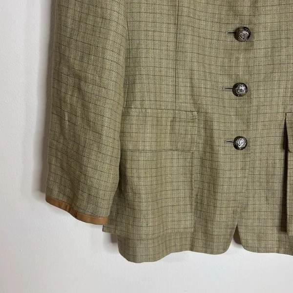 Vtg‎ Lauren Ralph Lauren linen houndstooth Glen Plaid Blazer size 10 equestrian - Image 3