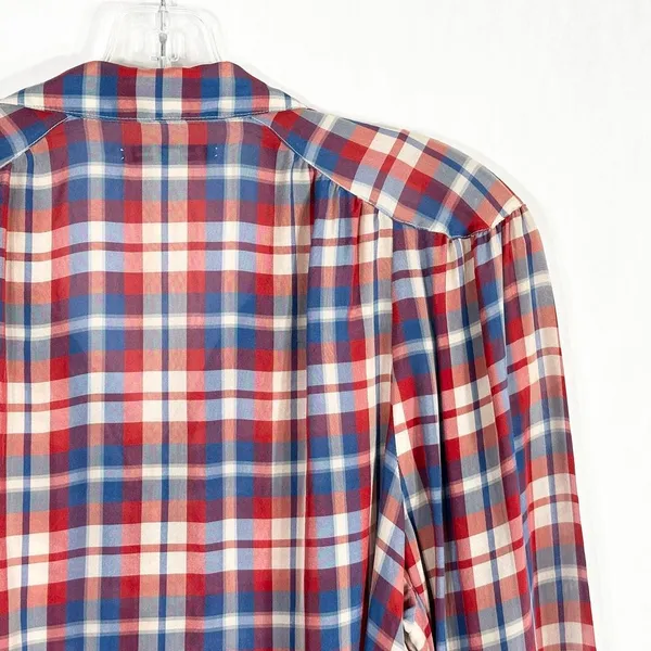 Madewell Broadway & Broome Size Large Top Pemberley Blouse‎ Silk Plaid 1236 - Image 9