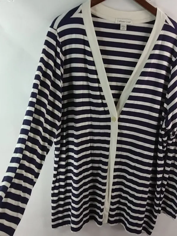 Coldwater Creek 2X Navy Creme Stripe Cardigan - Image 3