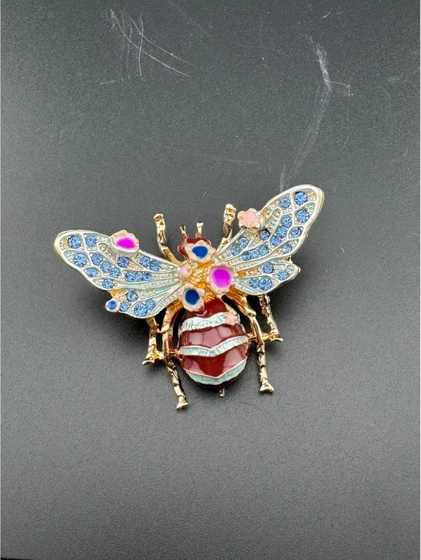 Colorful Crystal Flower and Bee Brooch Pin - Image 4