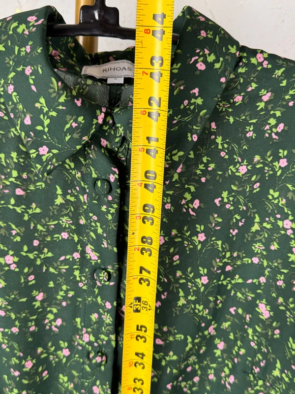 rihoas green floral button up midi dress sleeve size s - Image 4
