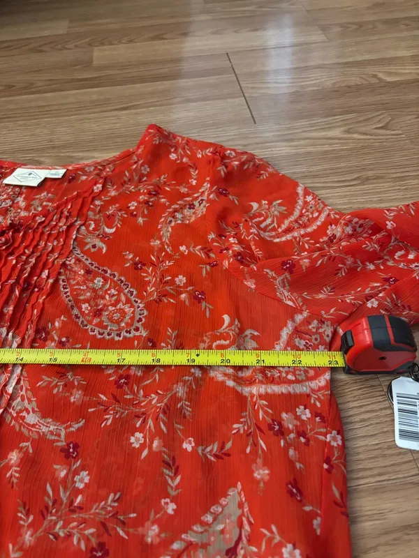 St. John's Bay Orange Paisley V-Neck Peasant Blouse Size 1X - Image 5