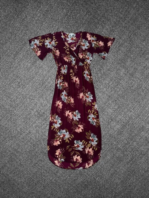 Patrons Of Peace Burgundy Floral Rayon Midi Dress Size Small - Image 4