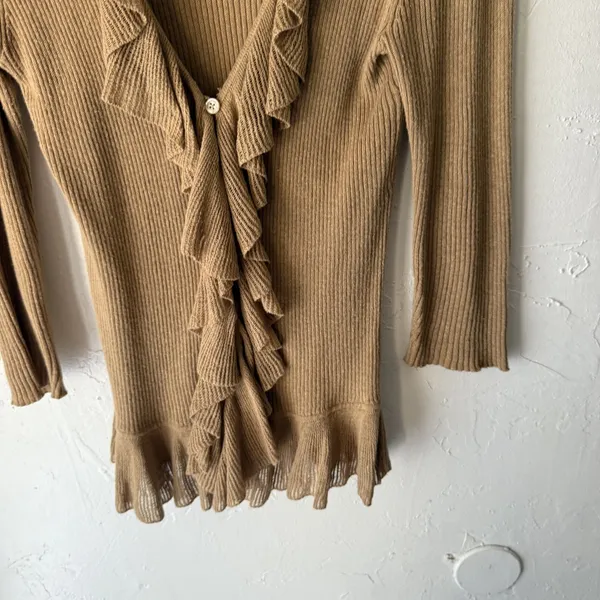 American Living Y2k Sweater‎ Small Ruffle Trim Ribbed Knit Cardigan Top Coquette - Image 3