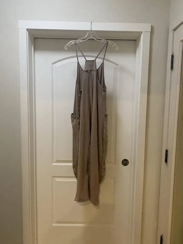 Free People Movement Hot Shot Jumpsuit Womens XS Beige Sleeveless Scoop Pockets - Image 4