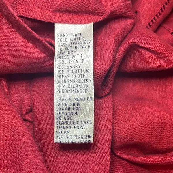 Rena Rowan Vintage Burgundy 100%‎ Linen Ladder Crochet Button Down Blouse Sz 14 - Image 6