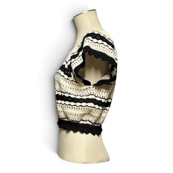 Freshman 1996 Cotton Cropped Sweater Square Neck Black Cream XL - Image 3