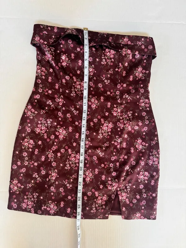 NWT Altar’d State Analissy Burgundy Satin Floral Strapless Mini Dress sz L Large - Image 10