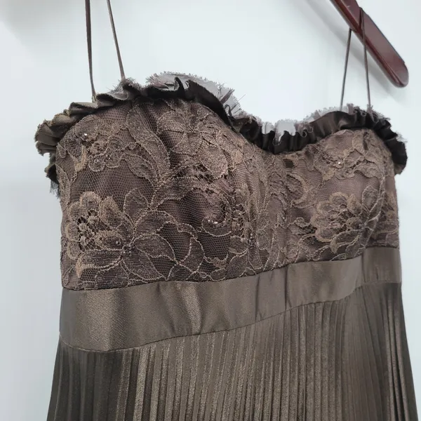 Badgley Mischka Evening Gown Dress Size 8 Brown Pleated Empire Waist Lace Bodice - Image 8