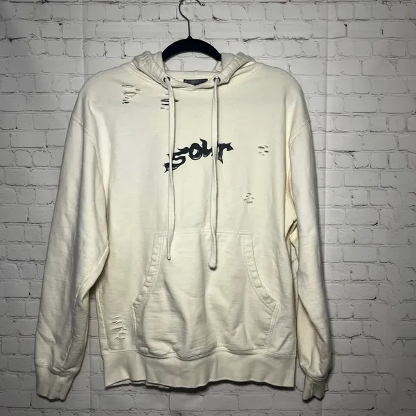 ✨Olivia Rodrigo Sour‎ Tour Cream Distressed Hoodie Fairy Art Wings Pullover Sz M - Image 2