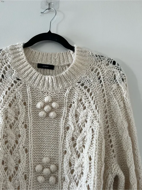 J Crew Cream Chunky Knit Alpaca Wool Blend Cable Knit Sweater Medium Oversized - Image 3