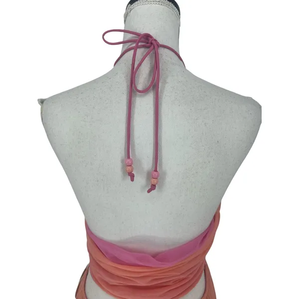 STAUD Kanha Reversible Mesh Halter Maxi Dress Orange Pink XL‎ - Image 11