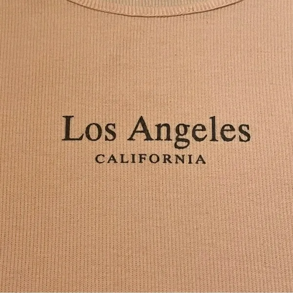 SHEIN Beige “Los Angeles California” Short Sleeve Ribbed Fitted Crop Top - Image 6