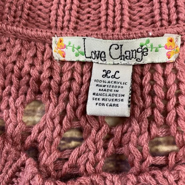 Love Change Women's Sweater Shirt XL Dark Pink Knit Short Sleeve Top - Image 3