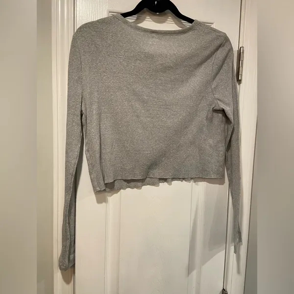 NWOT BDG Urban Outfitters Size L Gray Ribbed Stretch Long Sleeve Crop Top - Image 7