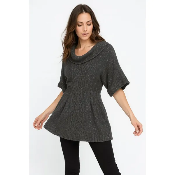 Gauge & Cable XL Gray Metallic Knit Sweater Tunic Cowl Neckline Wide Sleeves - Image 10
