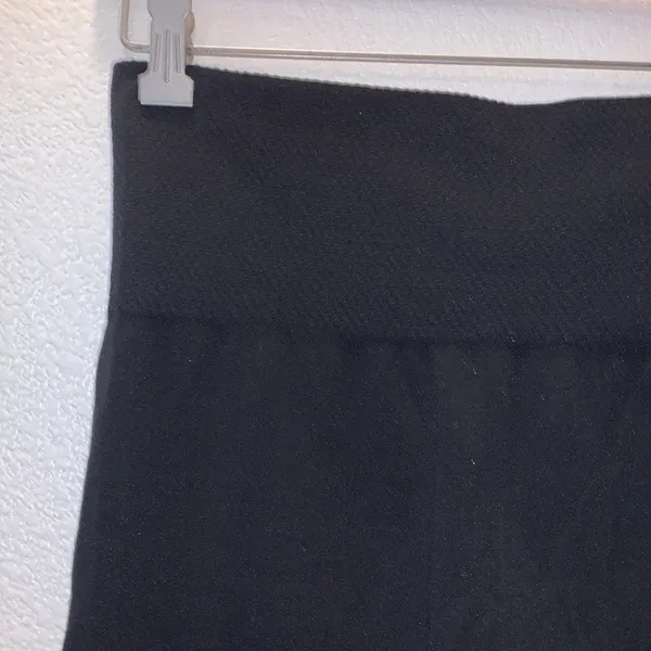 Black stretchy fleece lined leggings winter warm thick waistband - Image 3