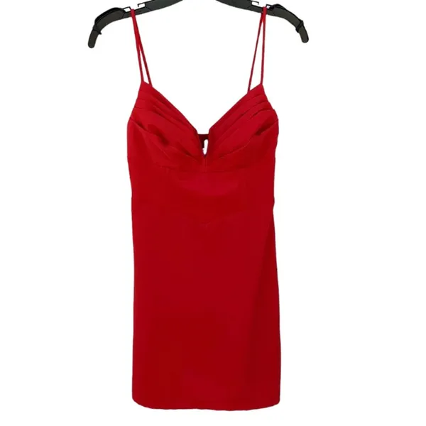 Princess Polly size 8 Red Zuri Plunge Pleated Bust Fitted Sheath Mini dress-DEFECT - Image 2