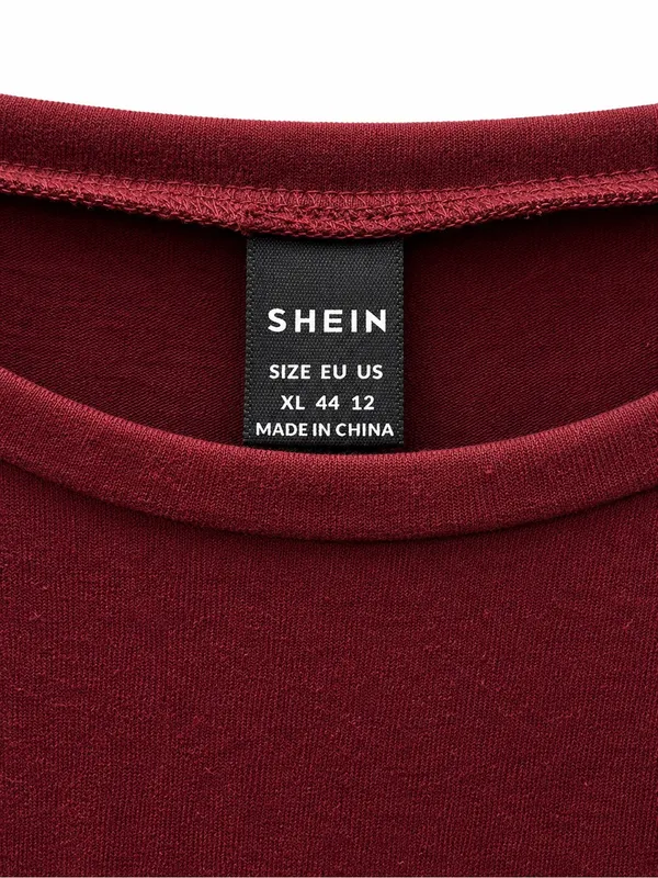 SHEIN Maroon Ruffle Sleeve Crewneck Tee - Image 3