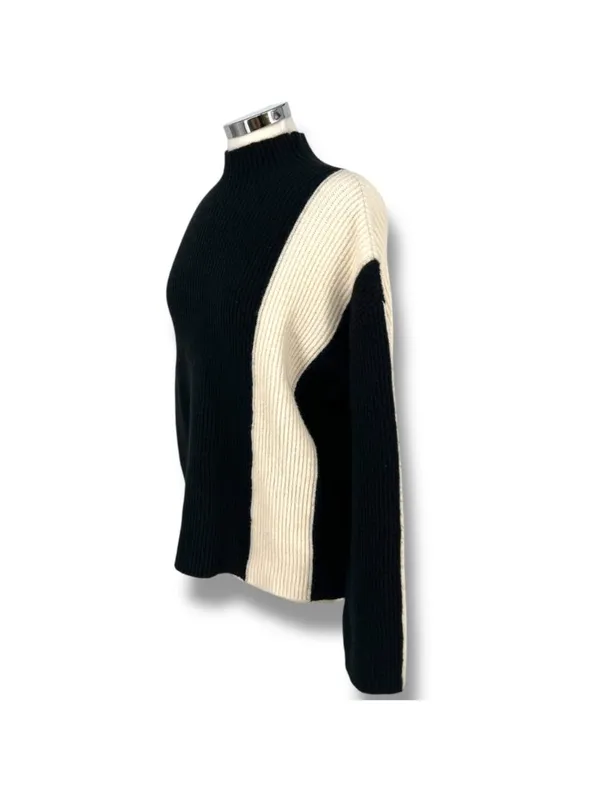 Commense Miss Paris Black White Colorblock Minimalist Knit Sweater Size Small - Image 6