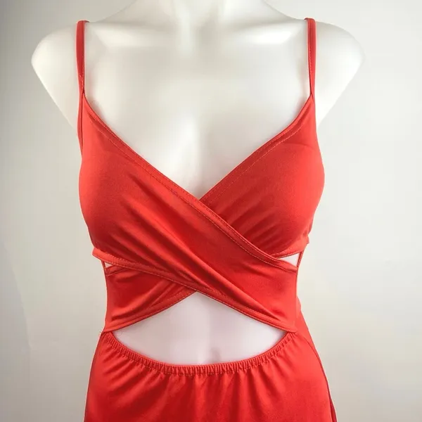 Boohoo Red Cut-Out V-Neck Spaghetti Strap Bodycon Maxi Party Cocktail Dress Sz 4 - Image 5