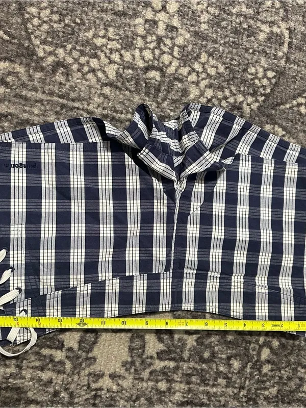 Patagonia Women’s Size 4 Navy Blue White Plaid Side Tie Athletic Water Shorts - Image 5