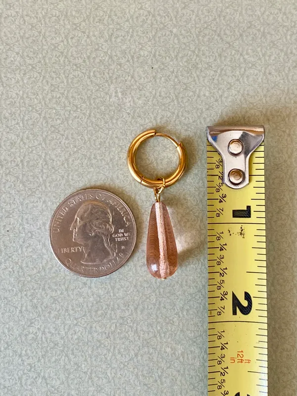 Handmade light pink Czech glass teardrop simple minimalist dangle earrings🩷 - Image 7