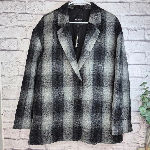 NWT Madewell Oversized Dorset Blazer Jacket Buffalo Check Plaid Boiled Wool XL - Image 3