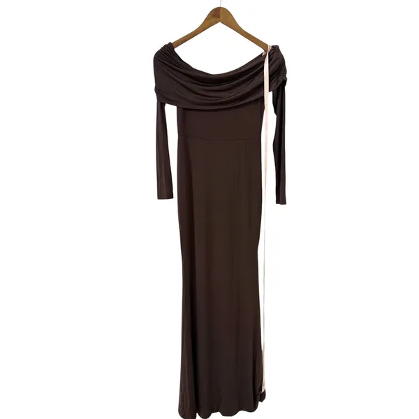 Lulus Effortlessly Stunning Dark Brown Off-the-Shoulder Maxi Dress size S NWT - Image 6